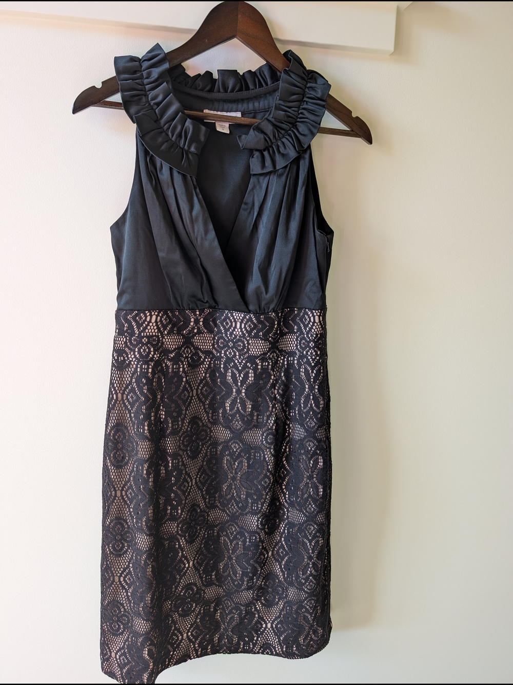 Coldwater Creek Black Ruffle-Collar Lace-Overlay Midi Dress
